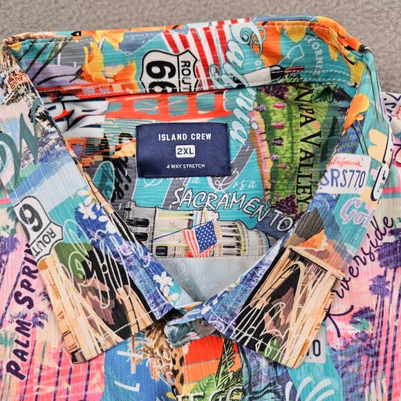 Island Crew Aloha Shirt Mens 2XL California State Print Yosemite Route 66 Travel - Picture 3 of 8
